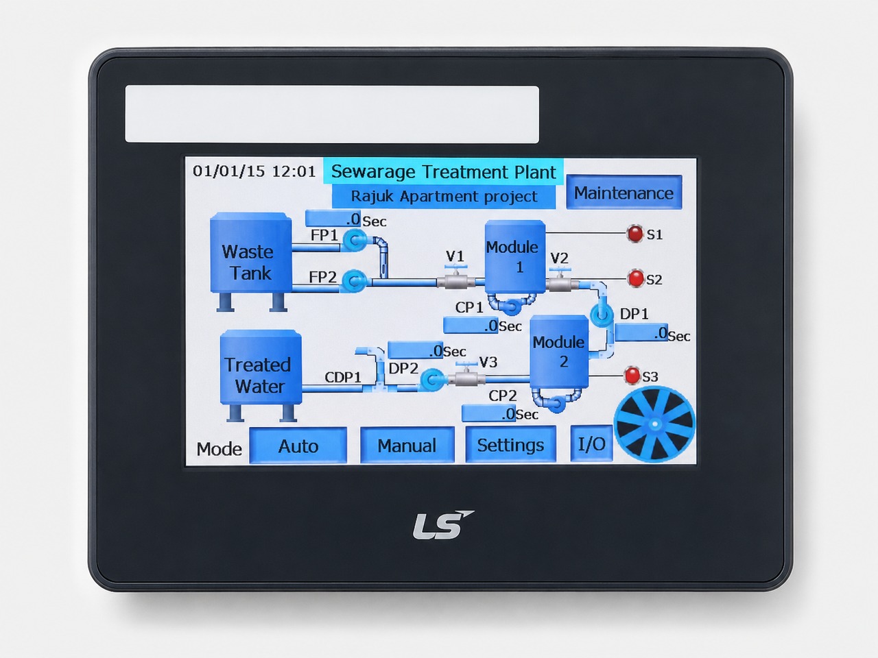 Biopipe automated control touchscreen showing the live treatment process
